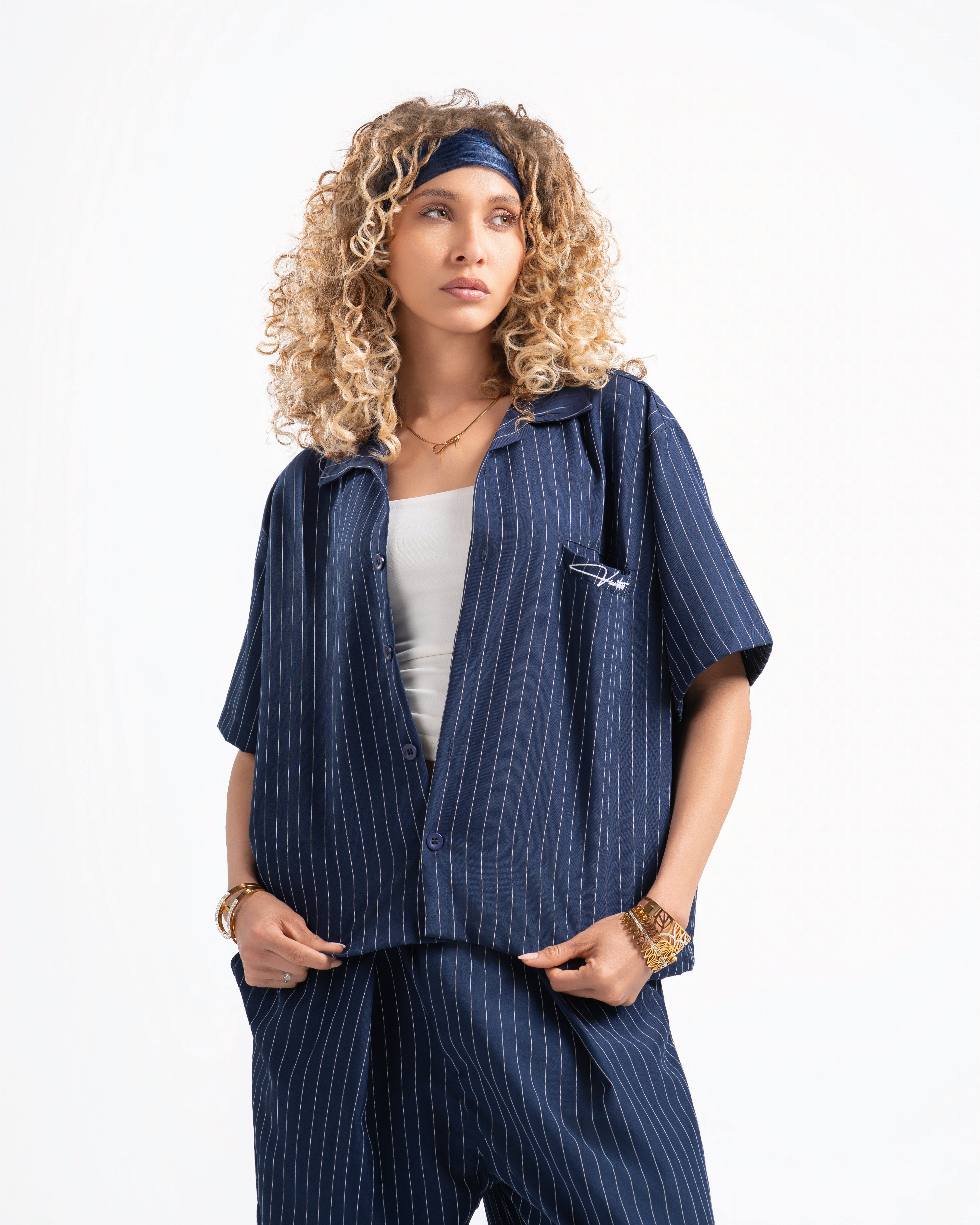 striped boxy suit