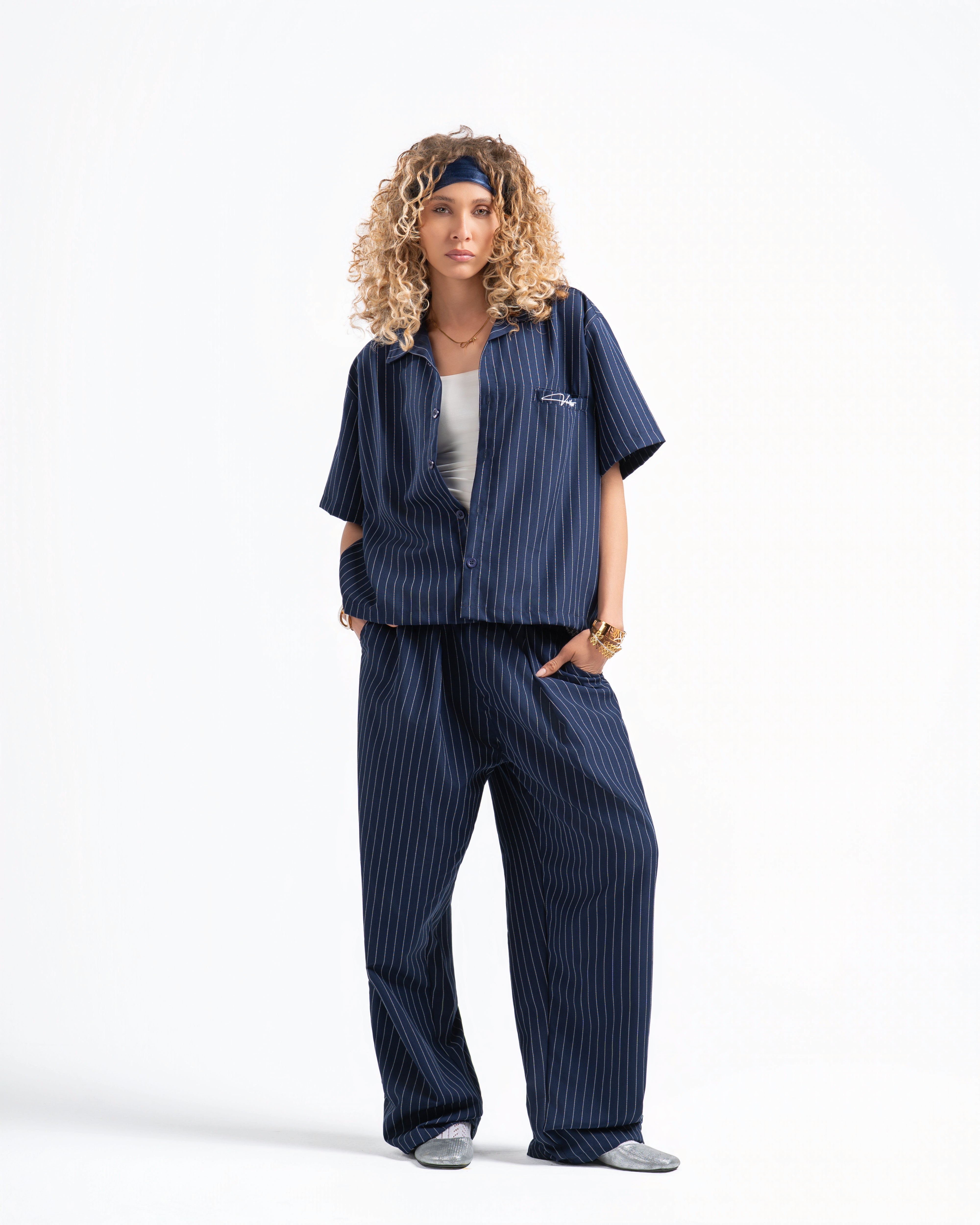 striped boxy suit